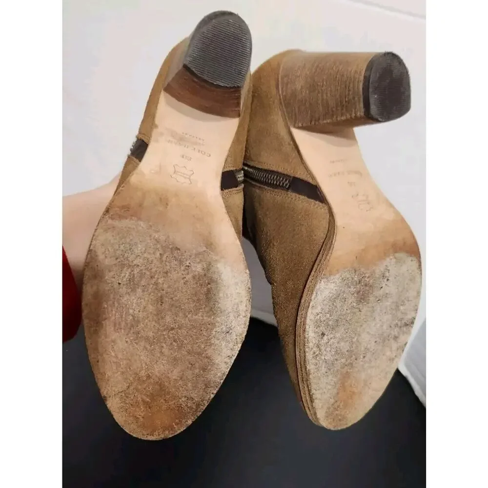 Cole Haan Hayes Bootie Java‎ Brown Suede Stacked Booties Womens Size 8 B